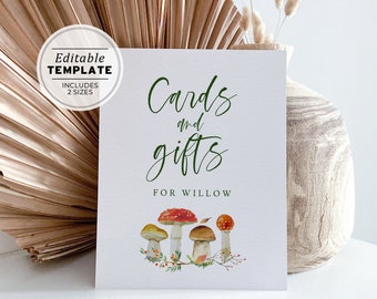 Minimalist Wild Mushroom Cards and Gifts Sign Template, Printable Sign #057