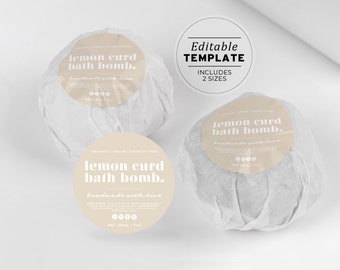 Scandi Minimalist Bath Bomb Custom Packaging and Label Template - 2 Sizes | EDITABLE TEMPLATE #053 #043