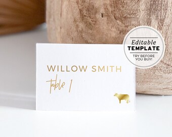 Kiki Gold Minimalist Wedding Place Cards | PRINTABLE EDITABLE TEMPLATE #017