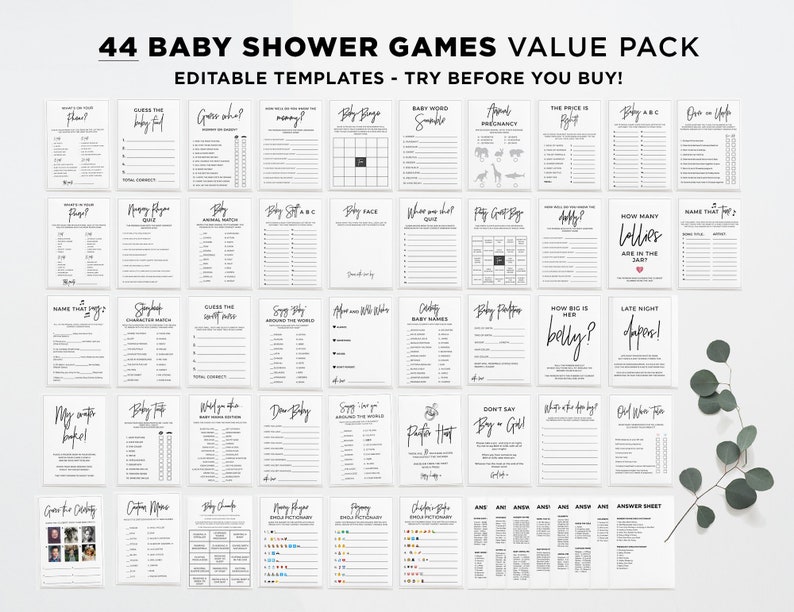 44 Printable Baby Shower Games Baby Shower Game Bundle Etsy