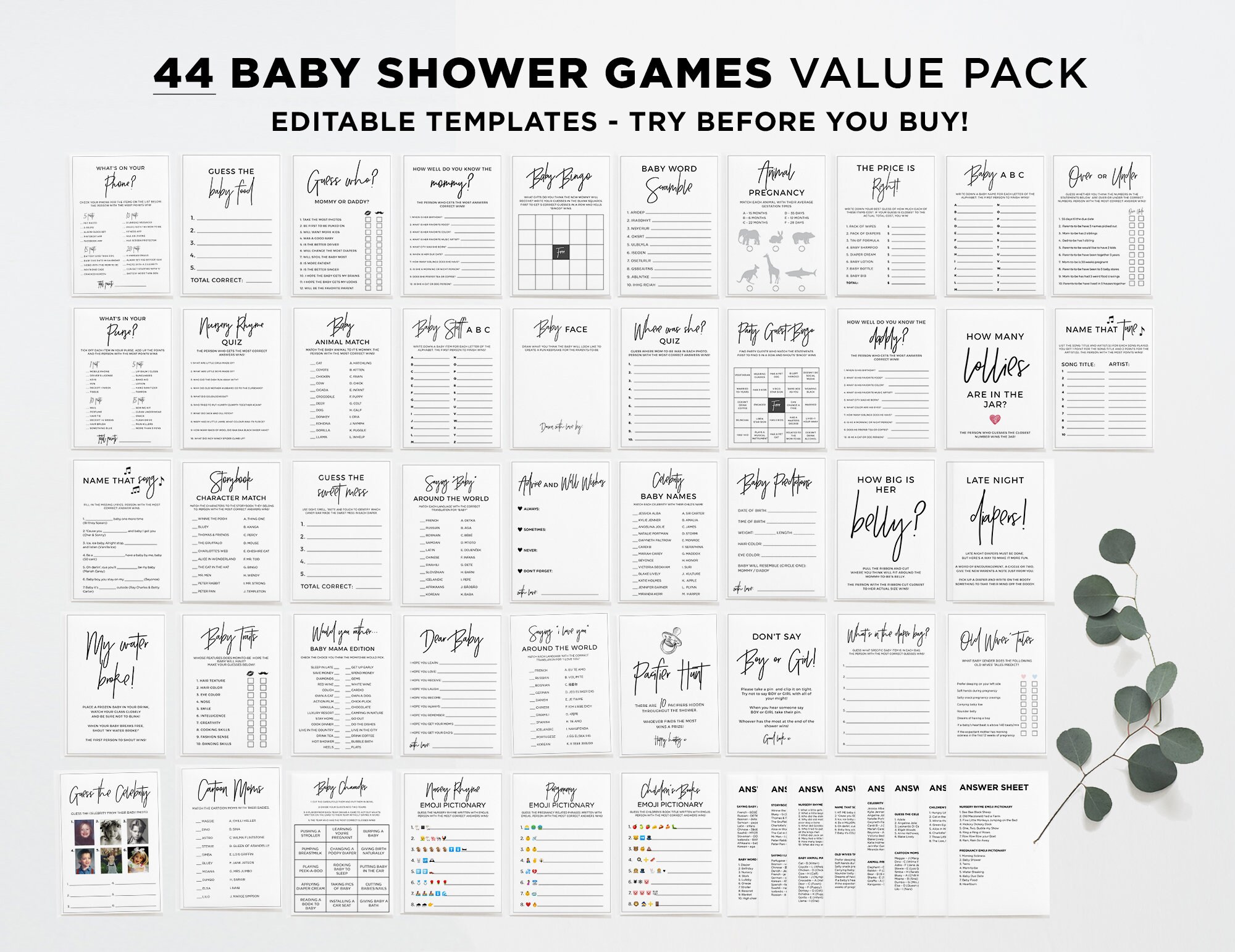 44 Printable Baby Shower Games Baby Shower Game Bundle Printable Baby 
