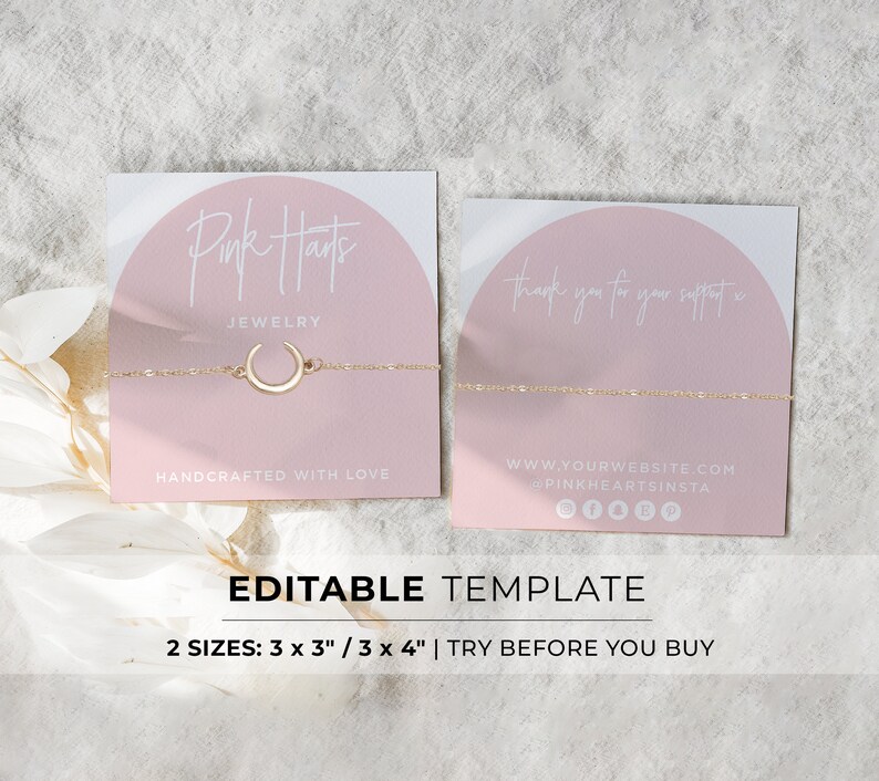 Editable Bracelet Display Card Template 2 Sizes 3x3 / | Etsy