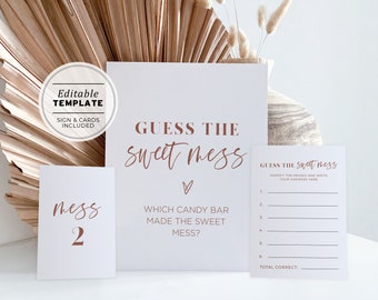 Guess the Sweet Mess Baby Shower Game Sign and Card, Minimalist Baby Shower Activity | PRINTABLE EDITABLE TEMPLATE  #045 Ceramica