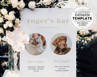 Scandi Minimalist Furbaby Bar and Drinks Menu Sign, Cats and Dogs Bar Menu, Bar Sign, Drinks Sign, Printable Editable Template #047