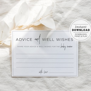 Juliette Minimalist Advice Baby Mama Karten, Ratschläge und Glückwünsche für die werdende Mama Karte, Ratschläge für Mama, printable | SOFORTIGER DOWNLOAD #004