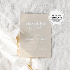 Scandi Minimalist Rehearsal Dinner Invite, Printable | EDITABLE TEMPLATE #047