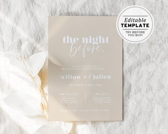 Scandi Minimalist Rehearsal Dinner Invite, Printable | EDITABLE TEMPLATE #047