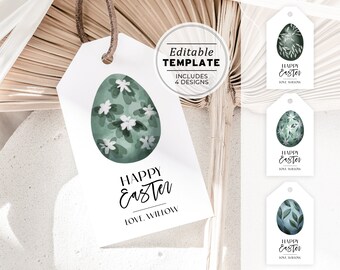 Fern Minimalist Easter Gift Tag Template, Happy Easter Tag | EDITABLE TEMPLATE