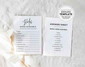 Juliette Bridal Word Scramble Bridal Shower Game, Wedding Shower Game, Hen's Party Game | EDITABLE TEMPLATE #004