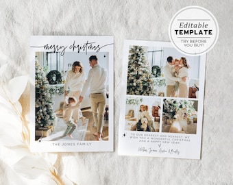 Willow Photo Christmas Card, Photo Holiday Card, Personalized Holidays Photo Card, Printable Christmas Card | EDITABLE TEMPLATE #028