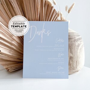 Powder Blue Drinks Menu Sign Template Printable | EDITABLE TEMPLATE #036