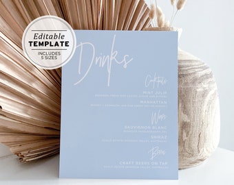 Powder Blue Drinks Menu Sign Template Printable | EDITABLE TEMPLATE #036