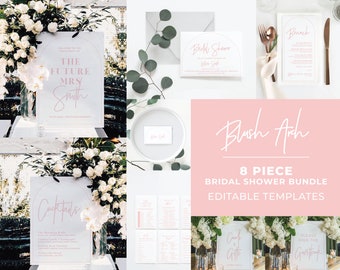 Blush Arch Bridal Shower Bundle Template, 8 piece set, Large Hens Party Kit DIY #037