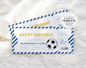 Printable Football Game Ticket, Birthday Gift Template, Surprise Gift Certificate, Party Invitation | EDITABLE TEMPLATE #082