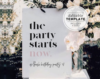 Birthday Welcome Sign Template, The Party Starts Now! | EDITABLE TEMPALTE #001