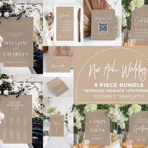 Nue Arch Minimalist Wedding Bundle Template, 9 piece set, Modern Wedding, Large Wedding Kit, Printable Wedding, Wedding DIY #038