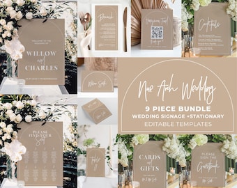 Nue Arch Minimalist Wedding Bundle Template, 9 piece set, Modern Wedding, Large Wedding Kit, Printable Wedding, Wedding DIY #038