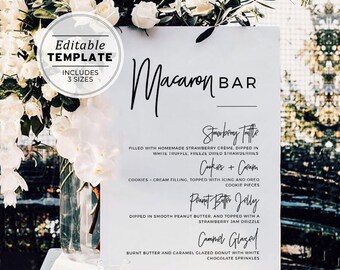 Juliette Minimalist Macaron Bar Menu Sign Template, Donut Menu Template Printable, Bar Menu Printable Editable Template #004