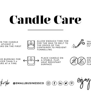 Editable Minimalist Candle Care Card Template and Thank You Card with Icons, Thank You Package Insert #055 #043 Mr White image 8