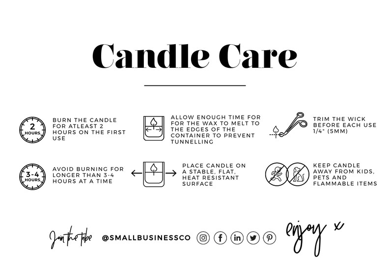 Editable Minimalist Candle Care Card Template and Thank You Card with Icons, Thank You Package Insert #055 #043 Mr White image 8