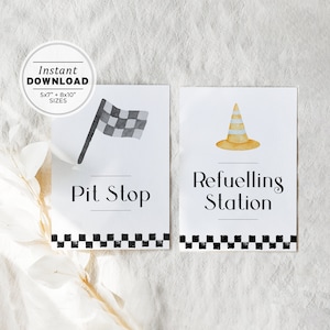 Red Race Car Watercolor Signs - Set of 2, Pitstop sign, Refuelling Station Sign, Party Food Table Sign | INSTANT DOWNLOAD #098