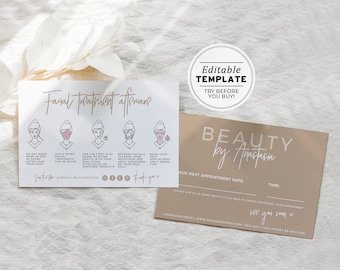 Nue Minimalist Facial Treatment Aftercare and Appointment Card, Editable AfterCare Card | EDITABLE TEMPLATE #052 #043