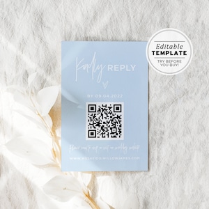 Powder Blue QR Code Response Card, Qr Code Rsvp Card, Rsvp Online, Printable | EDITABLE TEMPLATE #036
