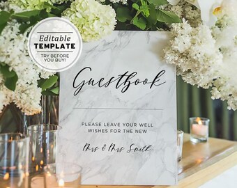 Classic Marble Wedding Guest Book Sign Printable, Please Sign Our Guest Book Sign Template, Wedding Guestbook Sign, Modern Table Signs #009