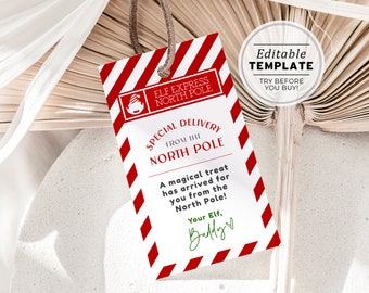 Editable Christmas Elf Gift Tag, Christmas Gift Tag Template, Printable Holiday Gift Tags, Gift Tag Template, Present Tags, Balsam #091