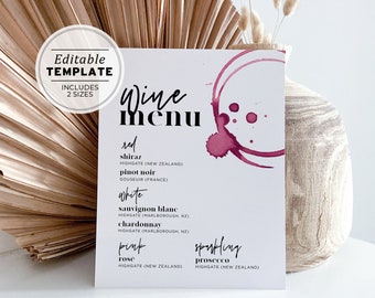 HELLO FORTY 40th Birthday Party Wine Menu, Minimalist Bar Menu, Birthday Drinks Sign, Printable Editable Template #066
