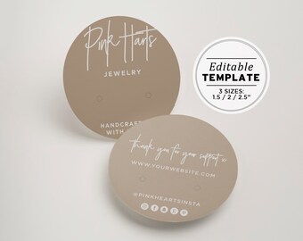 Nue Editable Round Earring Display Card Template, 3 Sizes - 2/2.5/3" | EDITABLE TEMPLATE #052 #043