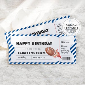 Druckbare Fußball Spiel Ticket Geburtstagsgeschenk Vorlage, Party Einladung | EDITIERBARE VORLAGE #082