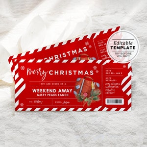 Printable Weekend Away Christmas Gift Voucher Template, Surprise Weekend Away Ticket Gift | EDITABLE TEMPLATE #082 #092