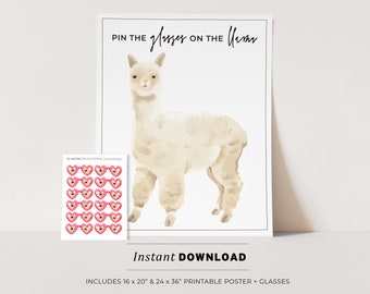 Kids Party Game, Pin the Glasses on the Llama Printable Poster, Birthday Party Game, INSTANT DOWNLOAD