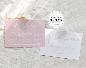 Blush Minimalist Body Butter Thank You, Usage and Care Instructions with Icons, Package Insert | EDITABLE TEMPLATE #051 #043