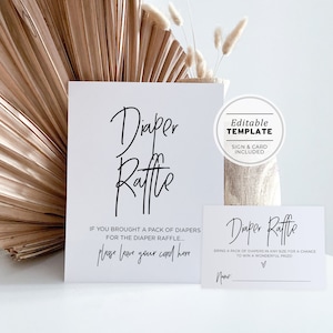 Juliette Minimalist Diaper Raffle Baby Shower Sign and Card, Printable Diaper Raffle Sign, Diaper Raffle Ticket | EDITABLE TEMPLATE #004