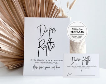 Juliette Minimalist Diaper Raffle Baby Shower Sign and Card, Printable Diaper Raffle Sign, Diaper Raffle Ticket | EDITABLE TEMPLATE #004