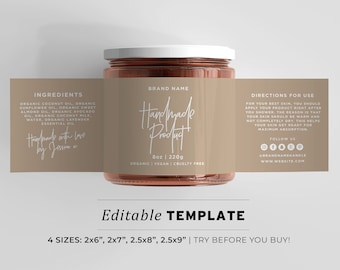 Nue Wrap Around Jar Label Template - 4 Sizes: 2x6" / 2x7"/ 2.5x8"/ 2.5x9" | EDITABLE TEMPLATE #052 #043