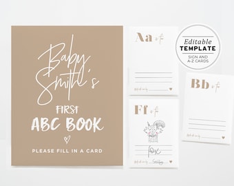 Editable ABC Coloring Book Baby Shower Game Shower Activity, Alphabet Flash Cards First abc | EDITABLE TEMPLATE #038 Nue