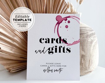 HELLO FORTY 40th Birthday Party Red Wine Stain Cards and Gifts Sign, Printable Editable Template #066