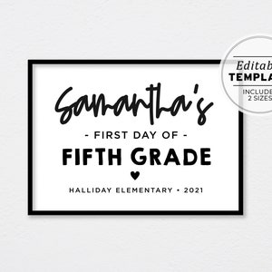First Day of 5th Grade Sign Template, Back to School Printable, First Day Picture, First Day Photo Prop | EDITABLE TEMPLATE
