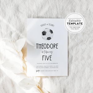 Minimalist Soccer Theme Birthday Party Invite Template | EDITABLE TEMPLATE #077
