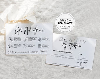 Juliette Minimalist Gel Nails Aftercare Card, Appointment Card, Editable Care Card | PRINTABLE EDITABLE TEMPLATE #050 #043