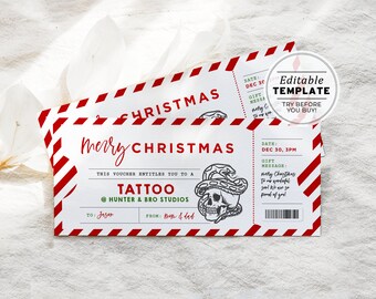 Printable Tattoo Christmas Gift Certificate, Christmas Tattoo Gift Voucher, Santa Certificate, Editable Christmas Coupon Template #082 #091