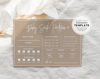 Nue Minimalist Baby Predictions Baby Shower Game, Printable | EDITABLE TEMPLATE #038