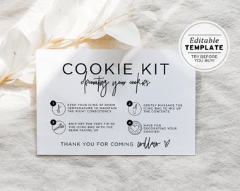 Juliette Minimalist Cookie Kit Card Template, DIY Cookie Decorating Instructions Card | EDITABLE TEMPLATE #004