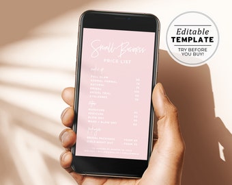 Blush Minimalist Electronic Price List Template, Instagram Price List, iMessage Price List | EDITABLE TEMPLATE #051 #043