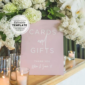 Blush Cards and Gifts Sign, Modern Minimalist Wedding Sign, Bridal Shower Sign, Baby Shower Sign, Printable EDITABLE TEMPLATE #035
