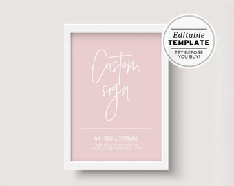 Blush Minimalist Customizable Blank Sign Printable Template A4 #035