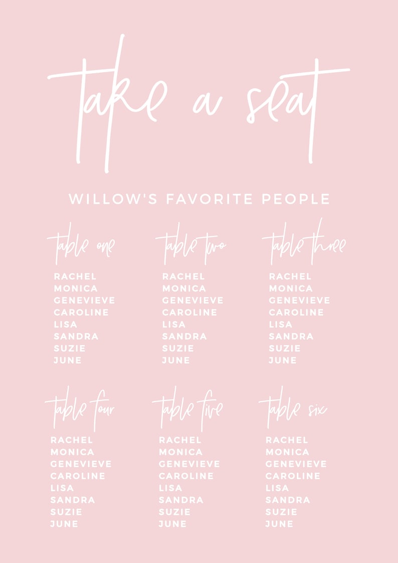 Blush Minimalist Baby Shower Seating Chart Sign, Editable Template, Printable, Digital Download 035 image 5